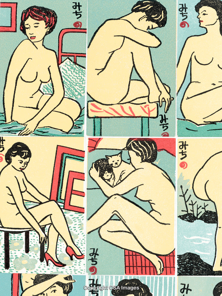 Abstract Retro Style Artwork of Figures in Everyday Poses