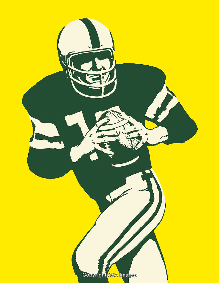 Retro Illustration of a Football Player in Action on Yellow Background