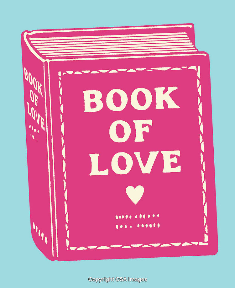 Pink Book of Love Illustration on Light Blue Background with Heart Icon