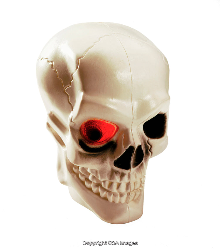 Glowing Plastic Skull Toy with Red Eyes for Halloween Decorations