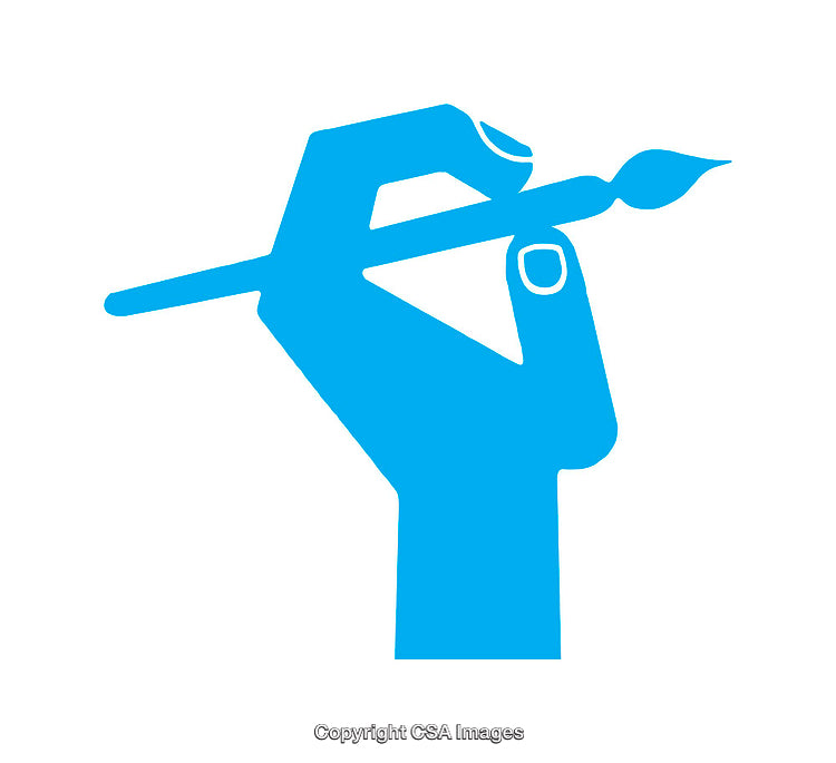 Blue Vector Graphic of a Hand Holding a Paintbrush