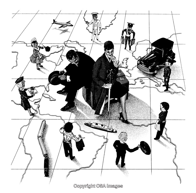 Detailed Black and White Engraving Depicting Diverse Modes of Transportation