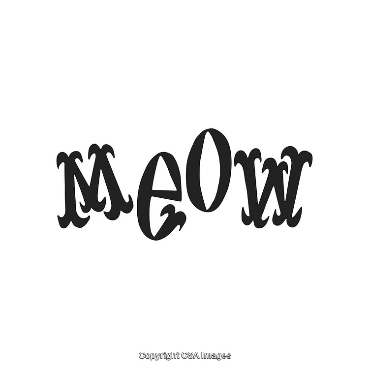 Stylized Text 'Meow' in Unique Font with Decorative Elements