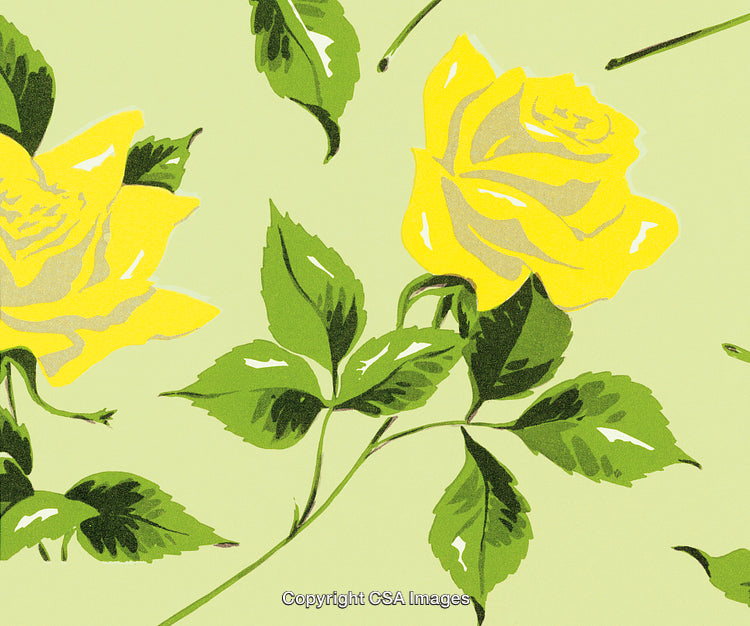 Vibrant Yellow Roses With Green Leaves on a Soft Light Green Background
