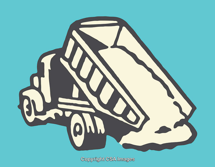 Stylized Line Art Illustration of a Dump Truck on a Solid Background
