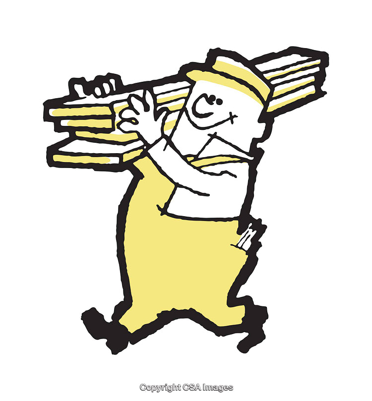 Cartoon Illustration of Worker Carrying Lumber in Colorful Style