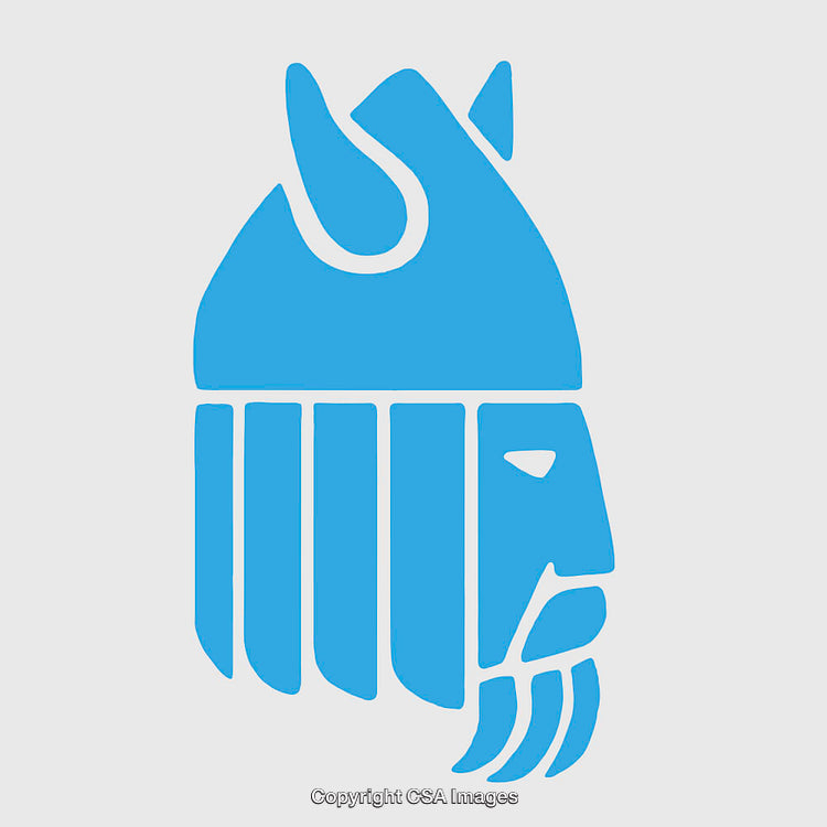 Blue Outline of a Helmeted Face with Artistic Design Lines