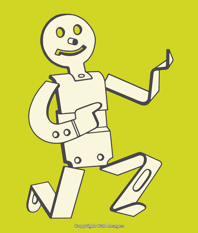 Happy Robot Character in Line Art Style on Colorful Background