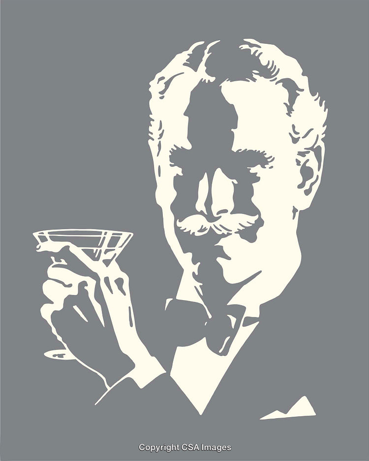 Retro Illustration of Man Holding Martini Glass in Stylish Drawing