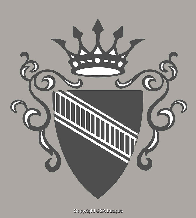 Elegant Heraldic Crest Design with Ornamental Flourishes and Crown