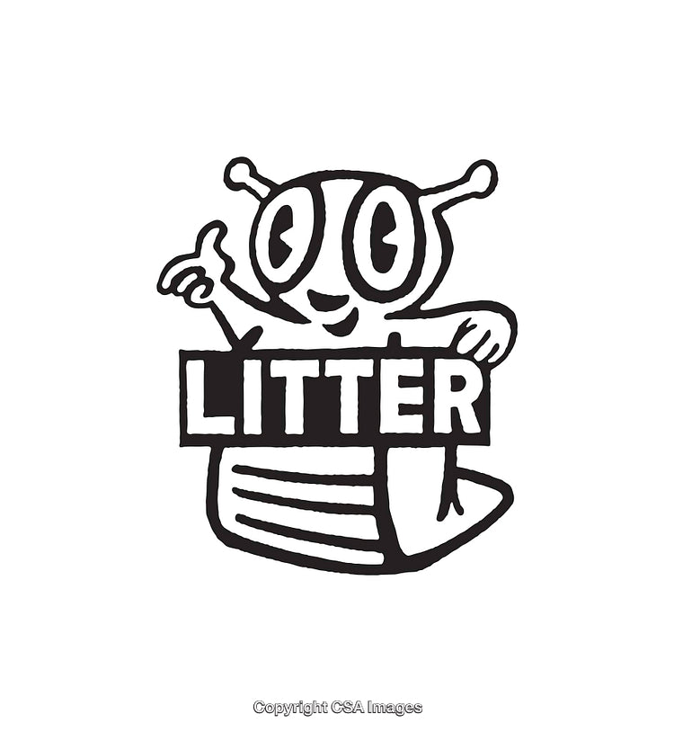 Black and White Character Promoting Proper Litter Awareness