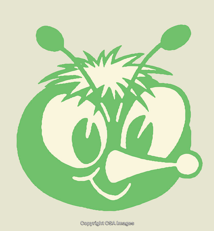 Green Cartoon Character With Antennas Illustrated in Whimsical Style