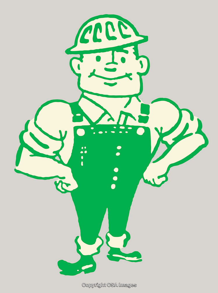 Green Cartoon Illustration of a Friendly Construction Worker in Overalls