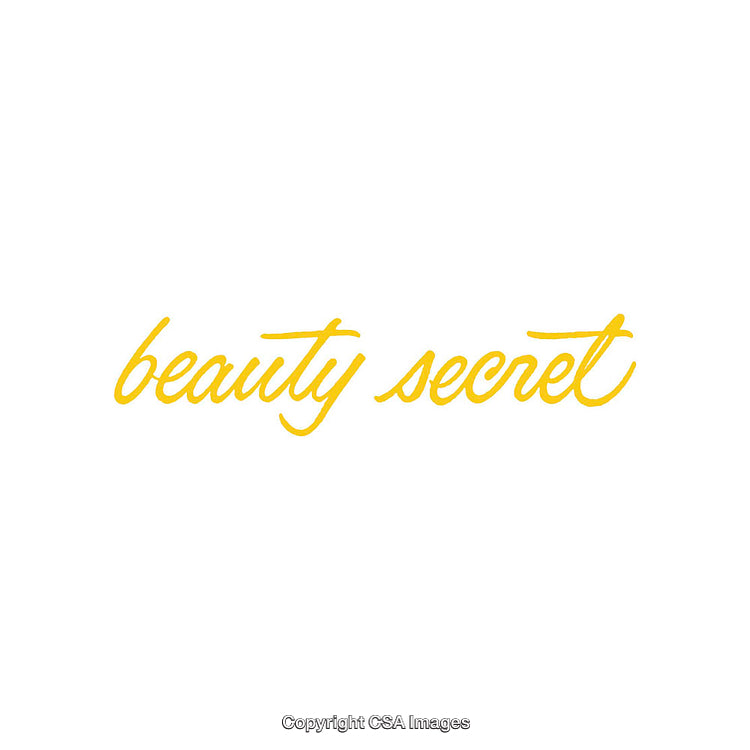 Yellow Handwritten Text Depicting 'Beauty Secret' on White Background