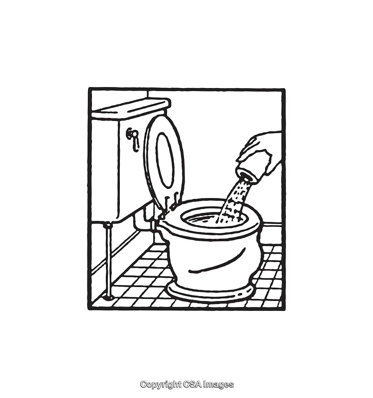 Black and White Illustration of Adding Substance to a Toilet Bowl