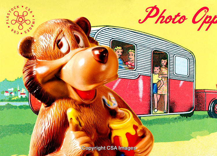 Vintage Style Illustration with Friendly Bear Toy Holding Honey Jar