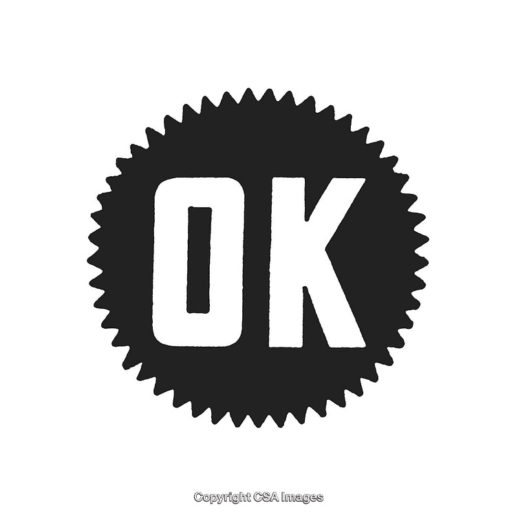 Minimalist OK Badge Icon with Circular Starburst Design