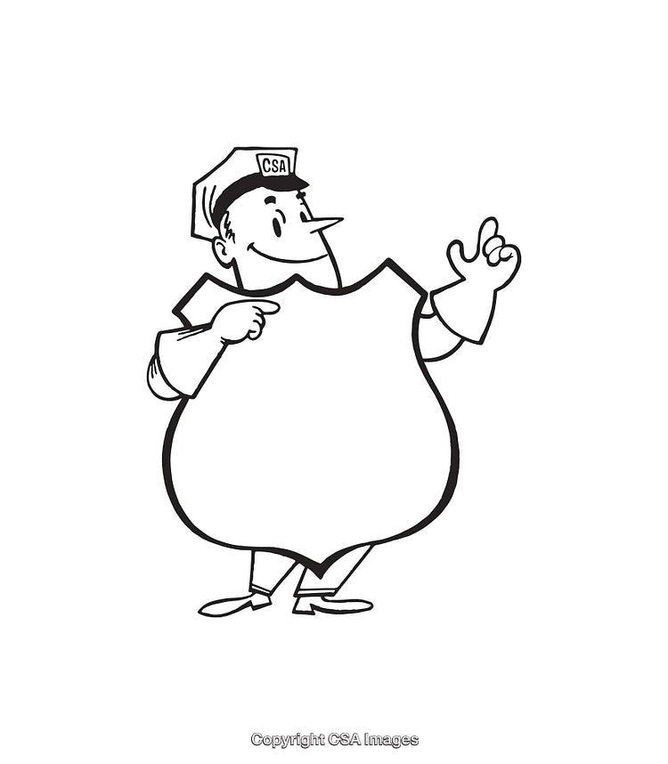 Black and White Line Art of Person with Badge Association