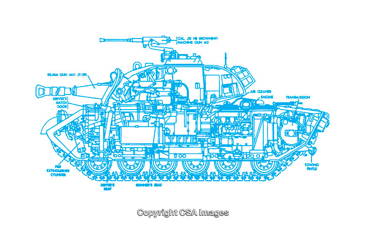 Detailed Blueprint Diagram of Military Armored Vehicle Components and Structure
