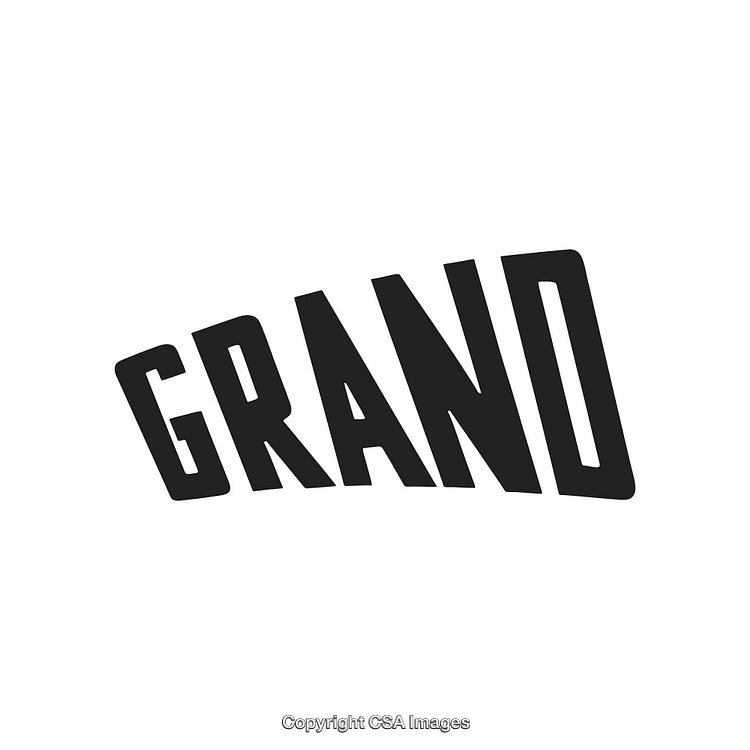 Black Stylized Text Design on White Background with Word 'Grand' Displayed Boldly