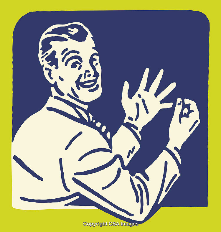 Retro Illustration of a Smiling Man Making a Gesturing Hand Sign