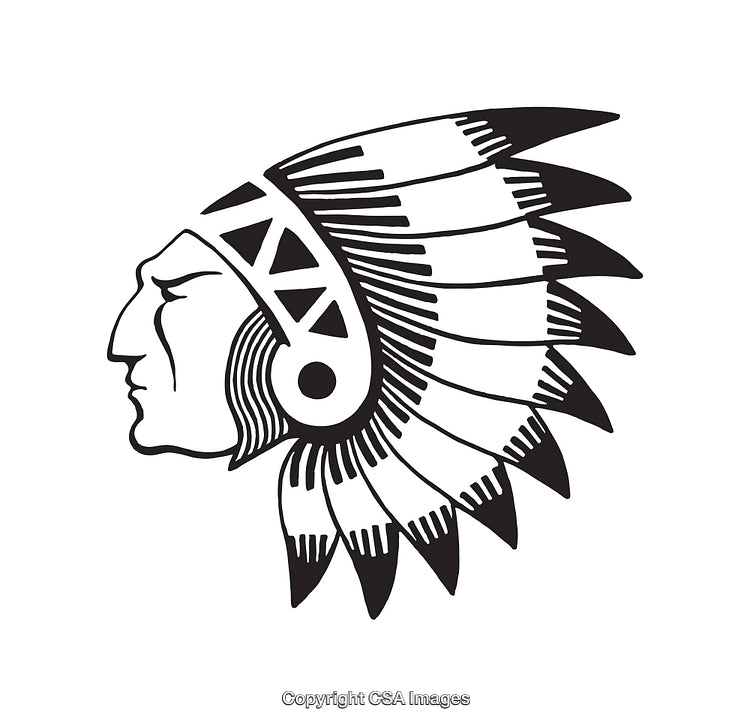 Black and White Profile of Tribal Chief with Feathered Headdress