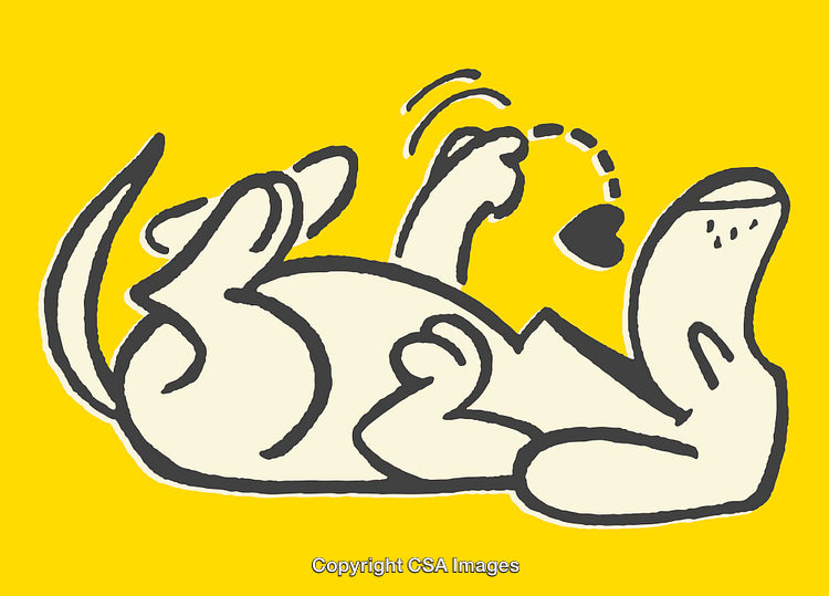 Playful Abstract Dog Illustration Featuring Vibrant Yellow Background and Bold Line Art