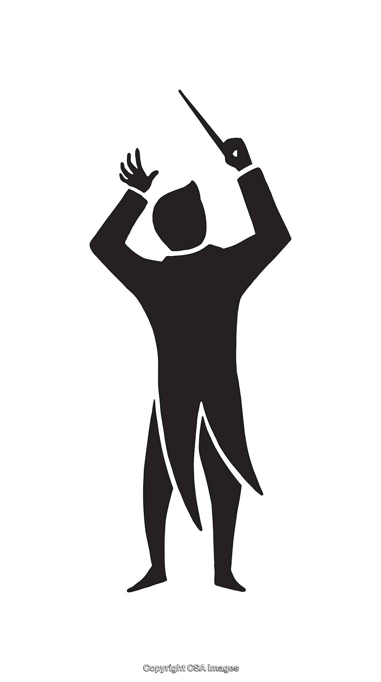 Silhouette of a Music Conductor Leading with Baton in Line Art Style