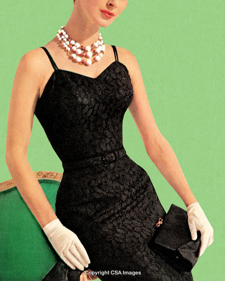 Vintage Fashion Woman In Lace Dress With Gloves And Jewelry