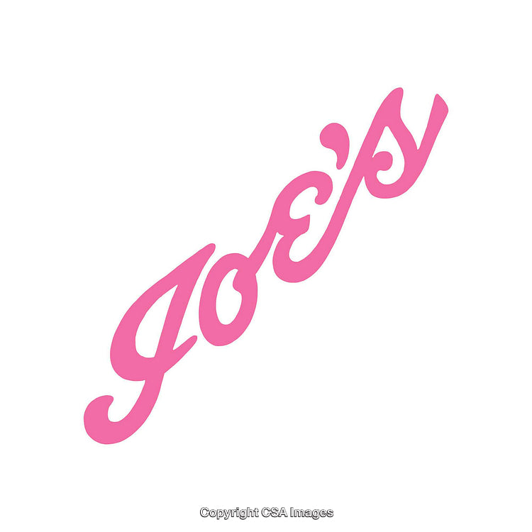Pink Script Logo on White Background Featuring Joe's Wordmark
