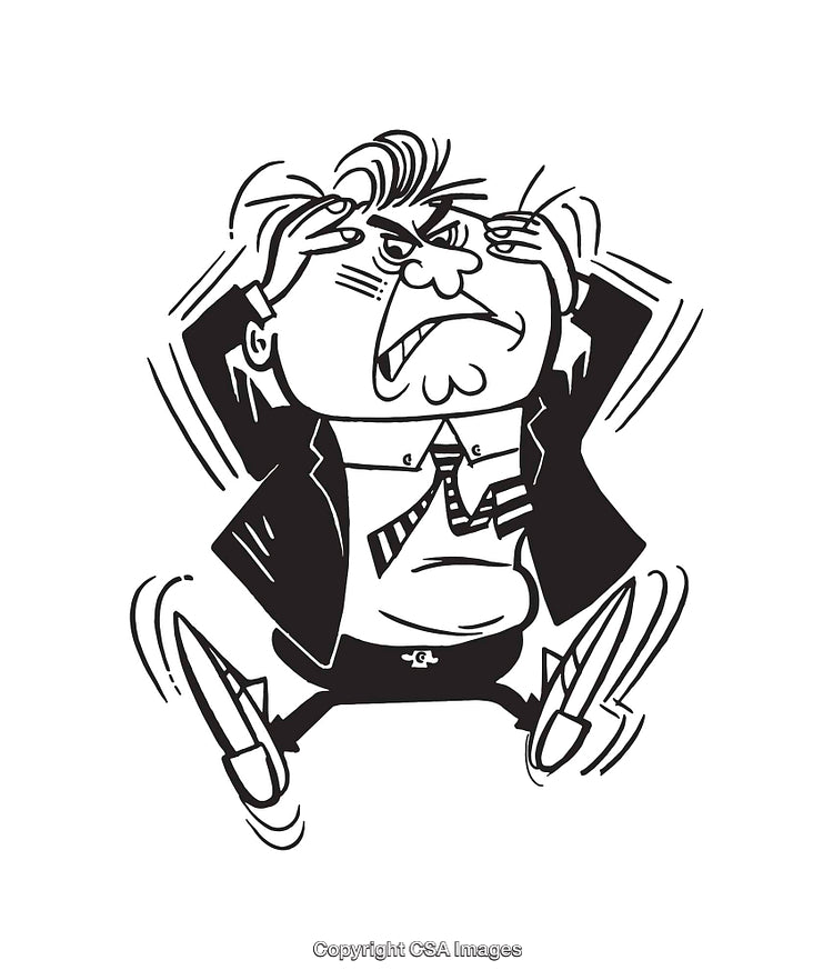Frustrated Businessman in Black and White Line Art Illustration