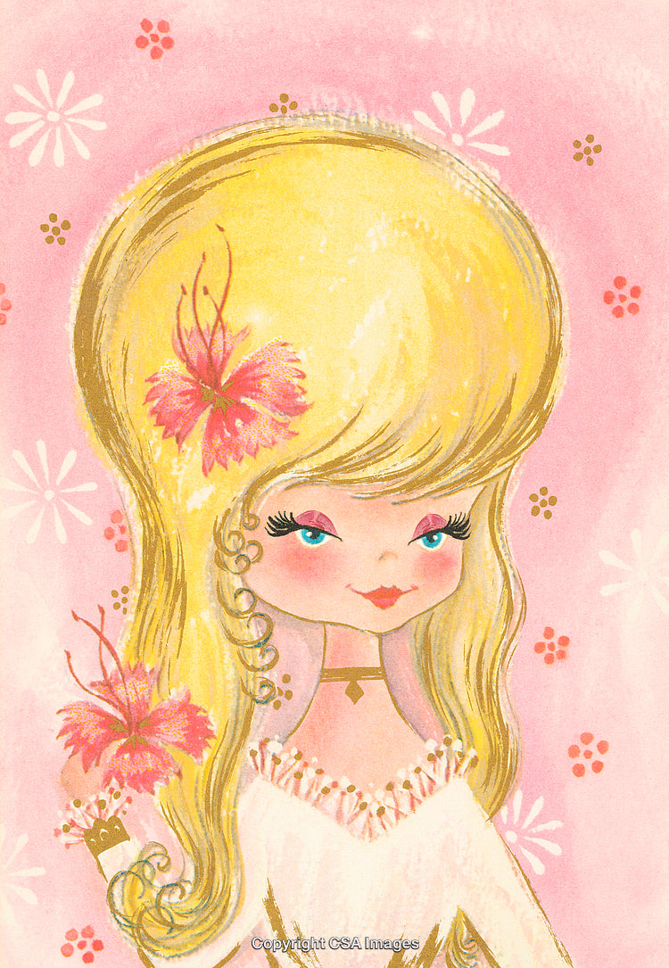 Stylized Illustration of a Woman With Blonde Hair and a Flower Accessory