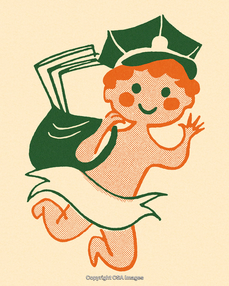 Retro Illustration of a Cartoon Baby with Cheerful Smile and Postman Hat