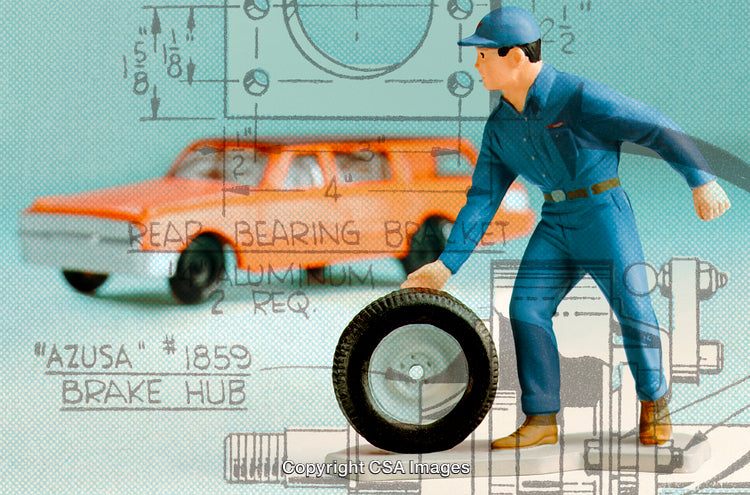 Plastic Figurine with Car and Engineering Background Illustrations