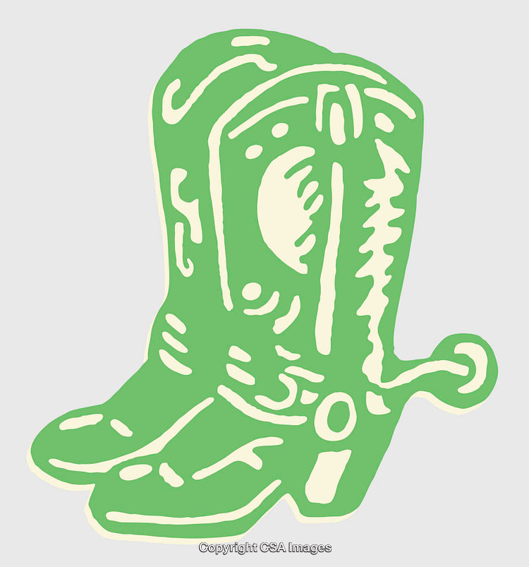 Stylized Green Cowboy Boot Drawing with Decorative Elements