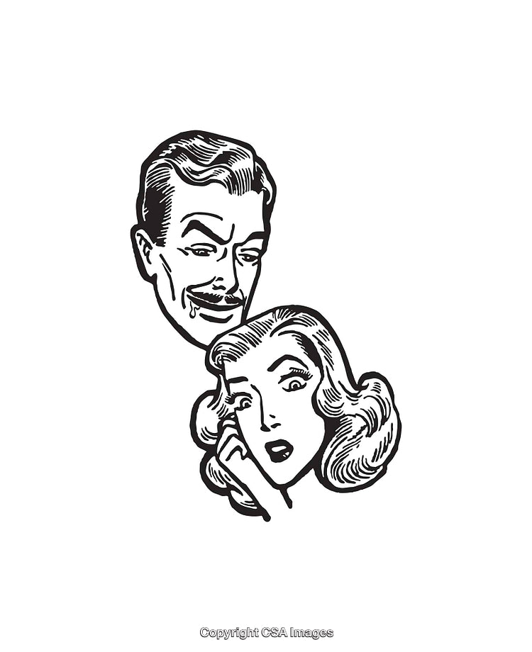 Stylized Retro Black and White Illustration of a Man and Woman