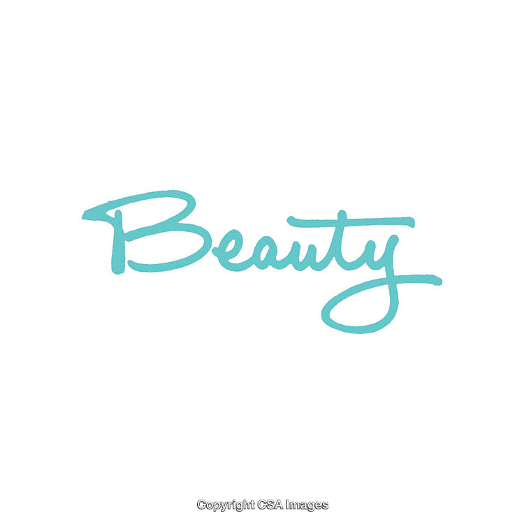 Stylish Turquoise 'Beauty' Handwritten Typography on White Background
