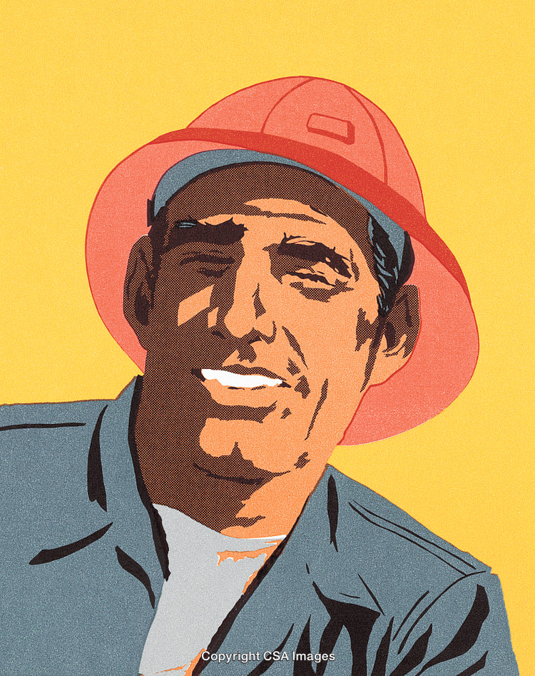 Pop Art Style Portrait of a Happy Worker Wearing a Helmet