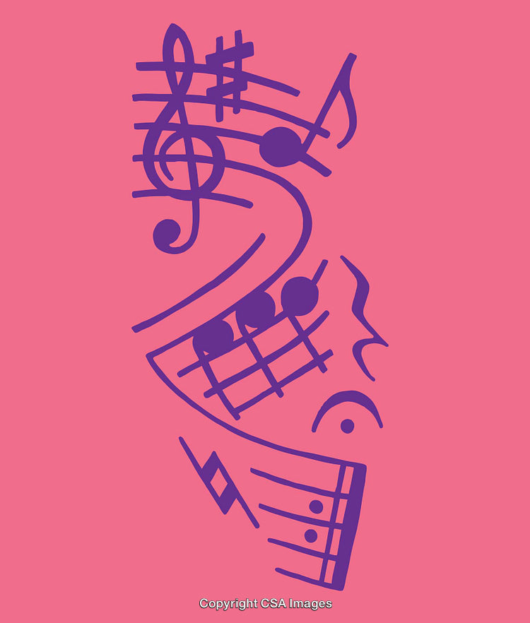 Colorful Abstract Music Note Composition on Pink Background