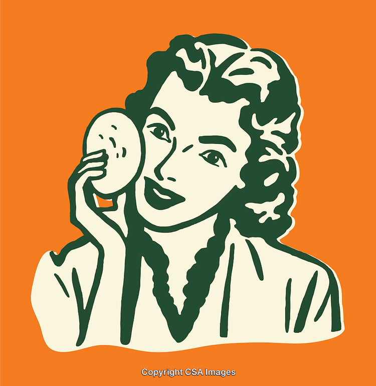 Vintage Illustration of Smiling Woman with a Cosmetic Sponge