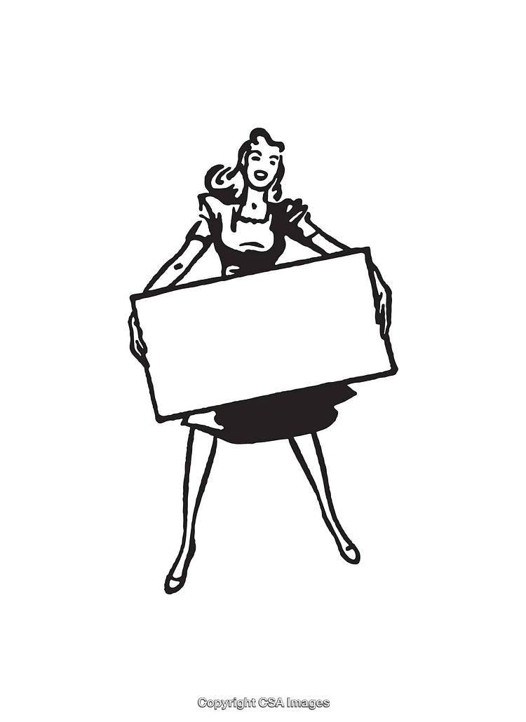 Retro Style Woman Holding Blank Sign Vector Illustration