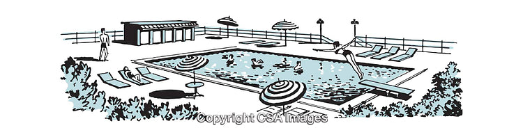 Retro Illustration of a Public Swimming Pool With Diving Board