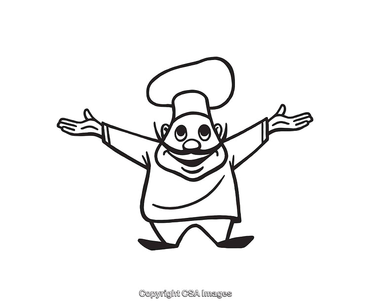 Cheerful Cartoon Chef Illustration with Outstretched Arms in Black and White