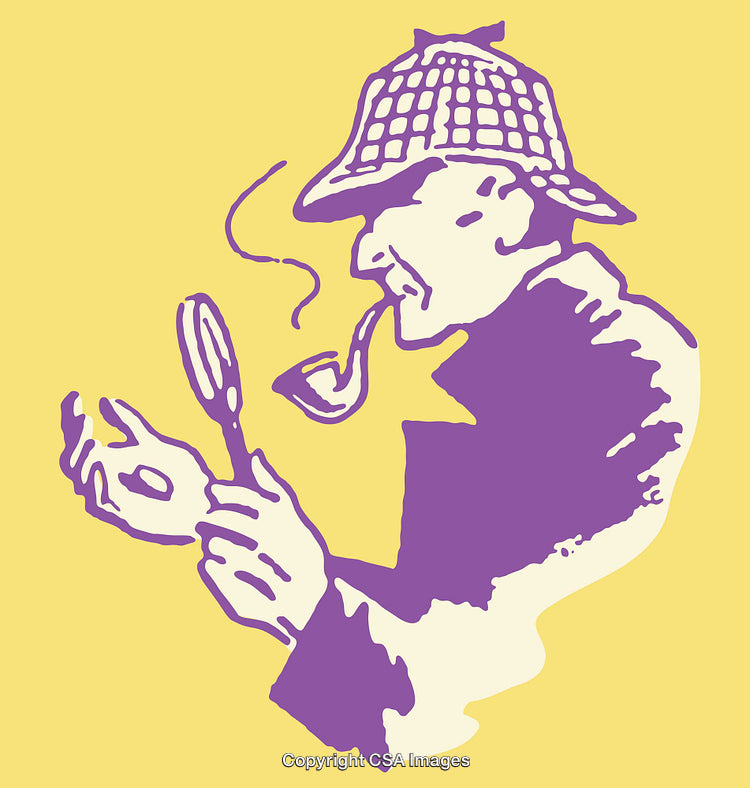 Classic Detective Line Art Illustration with Magnifying Glass and Pipe