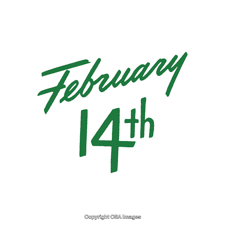 Stylized Green Typography for February 14th on White Background