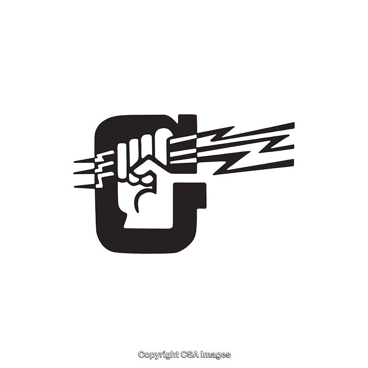 Black and White Logo Featuring a Bold G and Dynamic Lightning Fist