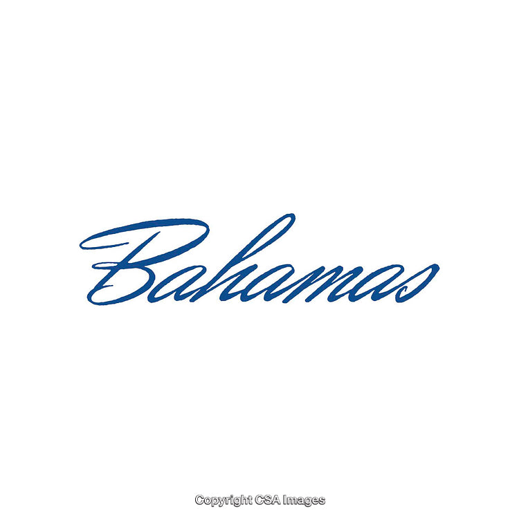 Blue Handwritten Text Depicting Bahamas on White Background