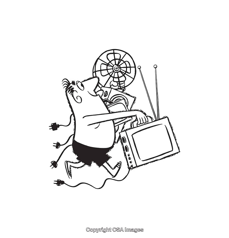Retro Style Cartoon Character Carrying Vintage Appliances
