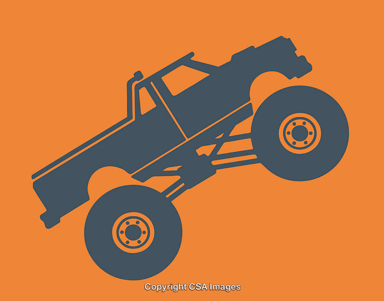 Silhouette Illustration of a Monster Truck on an Orange Background