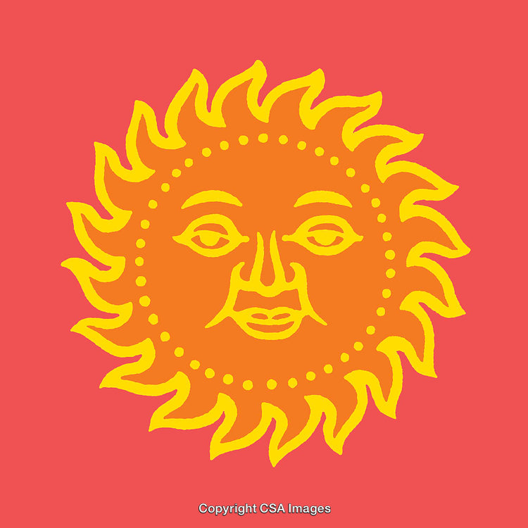 Vibrant Orange Sun Face Illustration on Red Background